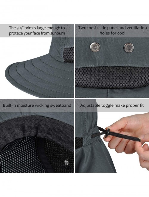 Sun Hats Outdoor Fishing Hat with Neck Flap Wide Brim Adjustable Safari Cap - Dark Grey - C612DPLADX5 $17.32