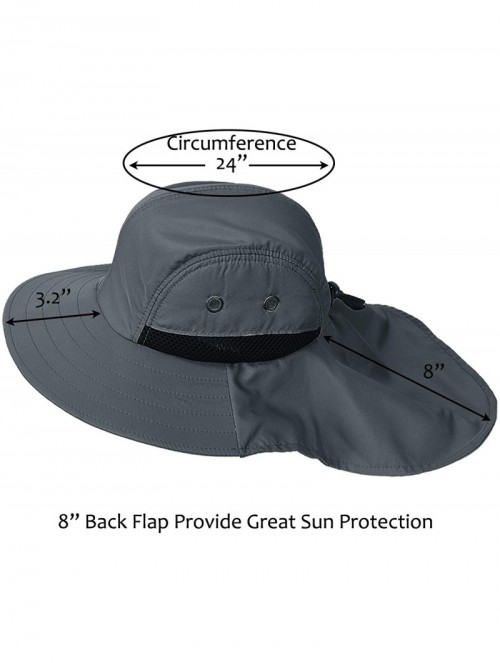 Sun Hats Outdoor Fishing Hat with Neck Flap Wide Brim Adjustable Safari Cap - Dark Grey - C612DPLADX5 $17.32