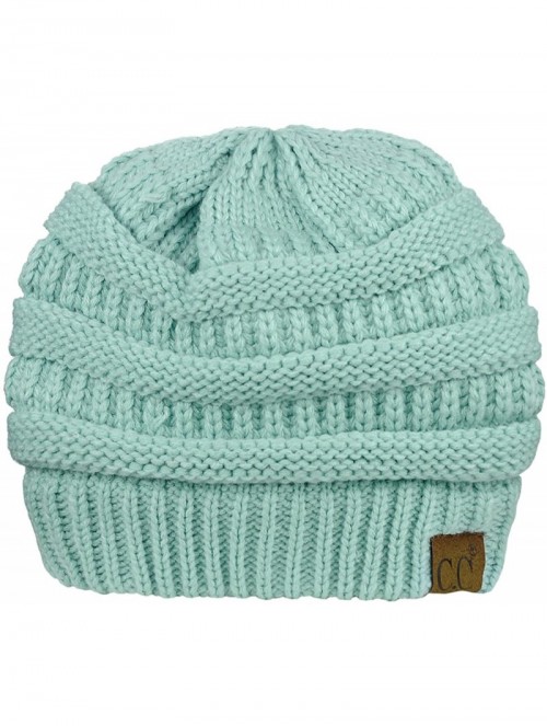 Skullies & Beanies Unisex Chunky Soft Stretch Cable Knit Warm Fuzzy Lined Skully Beanie - Mint - CI187GE9SWK $15.57