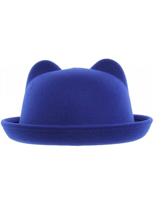 Fedoras Women Wool Felt Cat Ear Roll-up Hat Fedora Bowler Head Circumference 22.5" - Blue - C0127E5KN3J $14.89