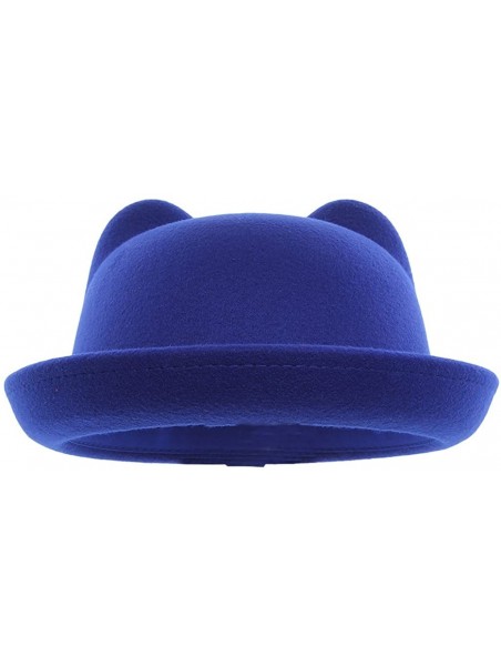 Fedoras Women Wool Felt Cat Ear Roll-up Hat Fedora Bowler Head Circumference 22.5" - Blue - C0127E5KN3J $14.89