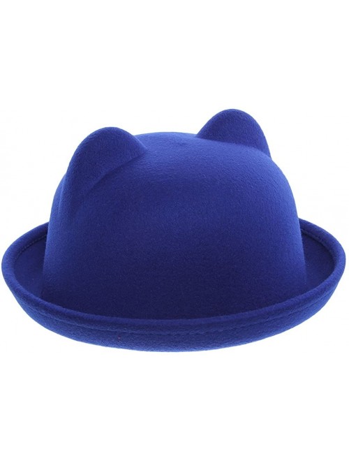 Fedoras Women Wool Felt Cat Ear Roll-up Hat Fedora Bowler Head Circumference 22.5" - Blue - C0127E5KN3J $14.89