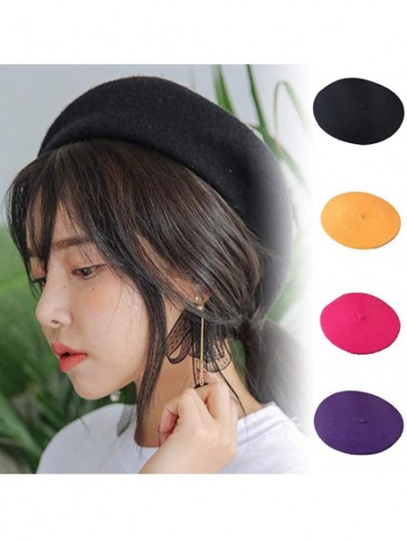 Berets Women Laidies Baggy Beret Made of Faux Wool-Winter Warming Beanie Artist Hat Solid Color Autumn Cap - Dark Green - CP1...