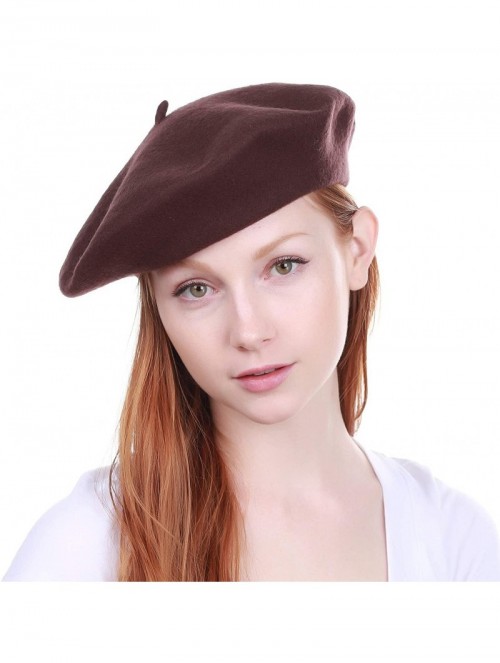 Berets 100% Wool French Beret for Womens Solid Colors Mens - Dark Brown - C618HCG69KI $11.83