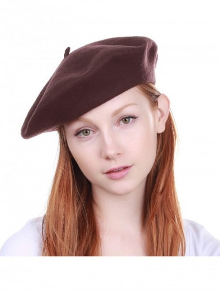 Berets 100% Wool French Beret for Womens Solid Colors Mens - Dark Brown - C618HCG69KI $11.83