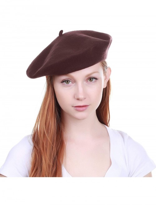 Berets 100% Wool French Beret for Womens Solid Colors Mens - Dark Brown - C618HCG69KI $11.83