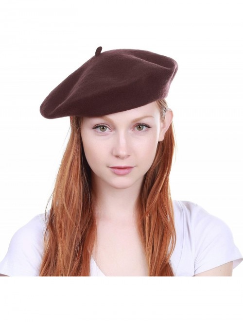 Berets 100% Wool French Beret for Womens Solid Colors Mens - Dark Brown - C618HCG69KI $11.83