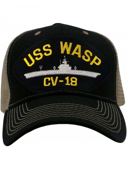 Baseball Caps USS Wasp CV-18 Hat/Ballcap Adjustable One Size Fits Most (Mesh-Back Black & Tan- Standard (No Flag)) - C618SD48...