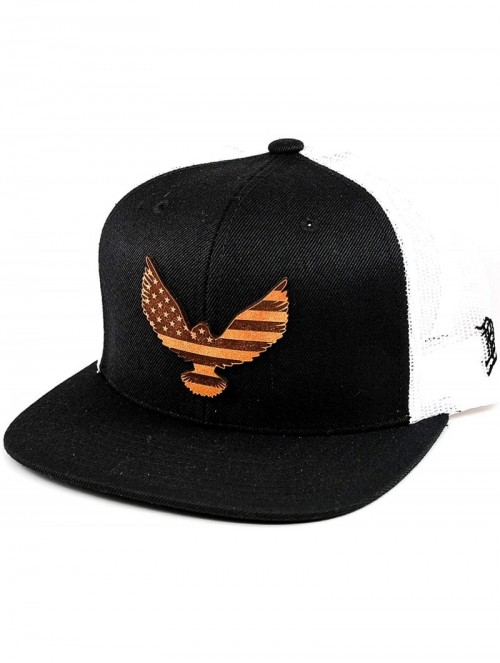 Baseball Caps Freedom Eagle' Leather Patch Hat Flat Trucker - OSFA/Black/White - C118LQRY95R $34.70