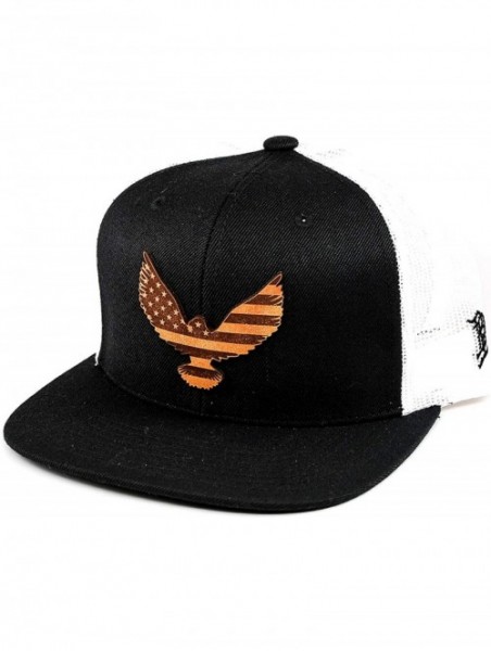 Baseball Caps Freedom Eagle' Leather Patch Hat Flat Trucker - OSFA/Black/White - C118LQRY95R $34.70