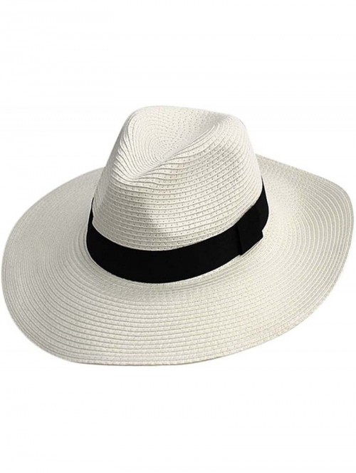 Sun Hats Woven Straw Wide Brim Panama Style Sun Hat - White - CB12FFTJPC1 $32.14