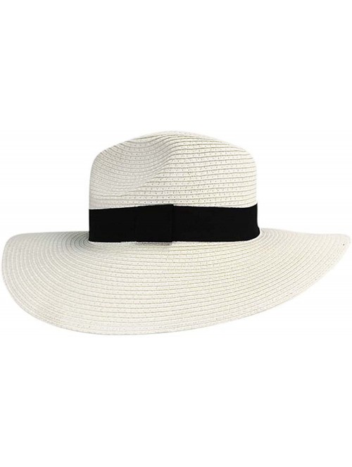 Sun Hats Woven Straw Wide Brim Panama Style Sun Hat - White - CB12FFTJPC1 $32.14