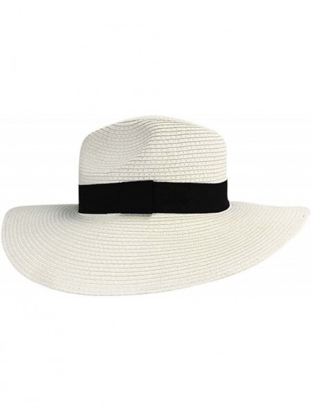 Sun Hats Woven Straw Wide Brim Panama Style Sun Hat - White - CB12FFTJPC1 $32.14