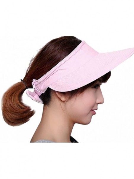 Sun Hats Womens 2in1 Wide Brim Summer Folding Anti-UV Golf Tennis Sun Visor Cap Beach Hat - Light Pink - CG12H3WGQO3 $14.31