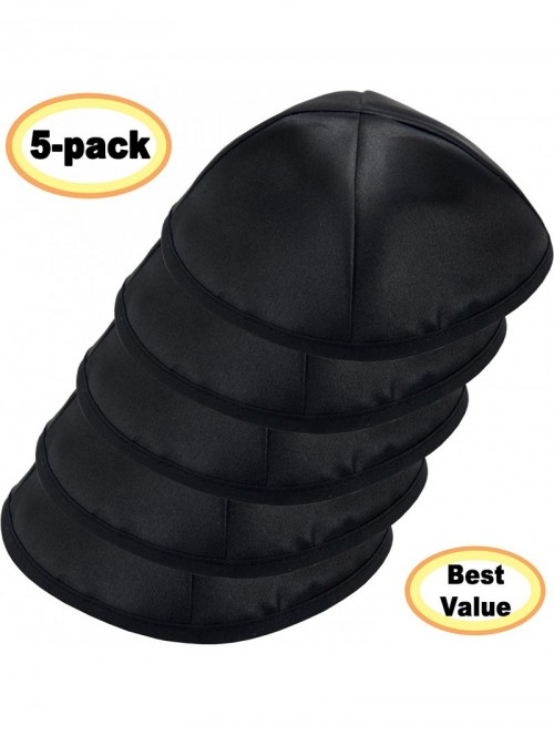 Skullies & Beanies Pack of 5-Pcs - Hq 20cm Black Satin Kippah for Men & Boys- Yamaka Hat from Israel - Kippot Bulk. - C418X4O...