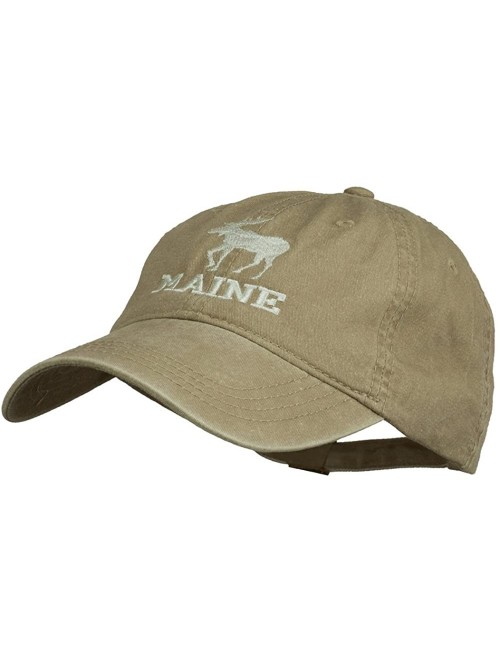 Baseball Caps Maine State Moose Embroidered Washed Dyed Cap - Khaki - CT11P5HWMZV $30.20