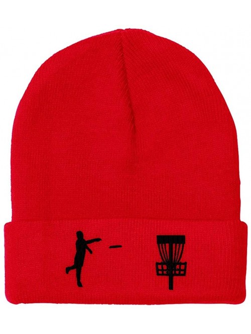 Skullies & Beanies Custom Beanie for Men & Women Disc Golf Sport Embroidery Acrylic Skull Cap Hat - Red - C3189CSDQSS $15.11