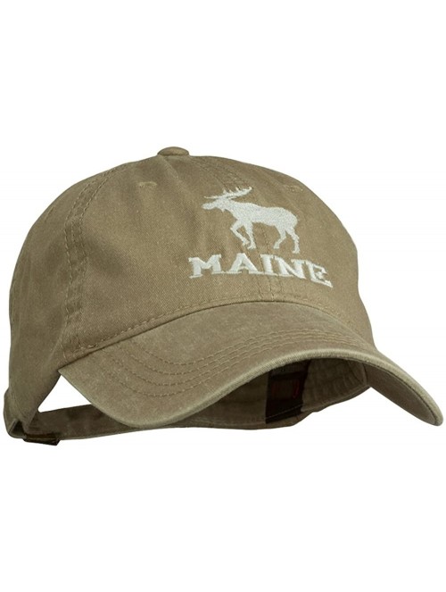 Baseball Caps Maine State Moose Embroidered Washed Dyed Cap - Khaki - CT11P5HWMZV $30.20