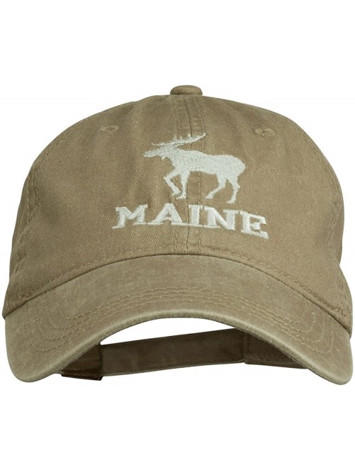 Baseball Caps Maine State Moose Embroidered Washed Dyed Cap - Khaki - CT11P5HWMZV $30.20