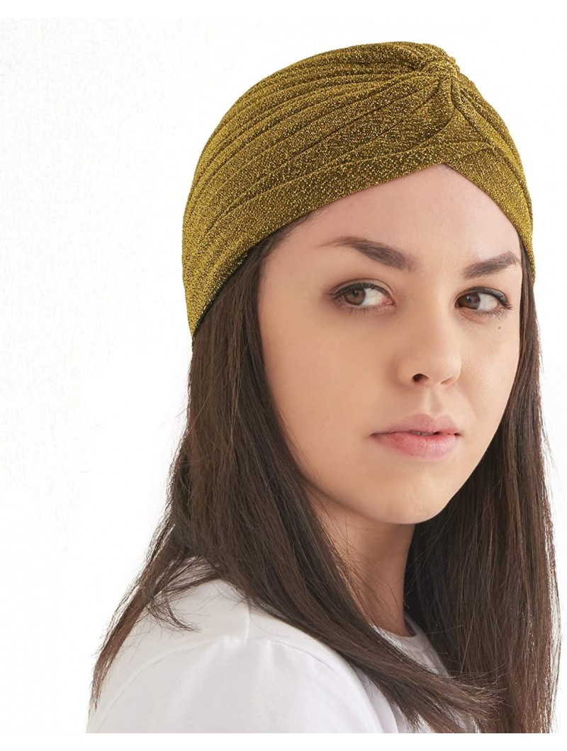 Skullies & Beanies Womens Fortune Teller Turban - Glitter Fashion Afro Headwrap Boho Chemo Hat - Gold - CO18NASUZ4K $16.99