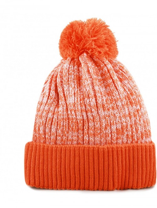 Skullies & Beanies Exclusive Ribbed Knit Warm Fuzzy Thick Fleece Lined Winter Skull Beanie - Orange With Pom - CL18KDDEWUA $1...