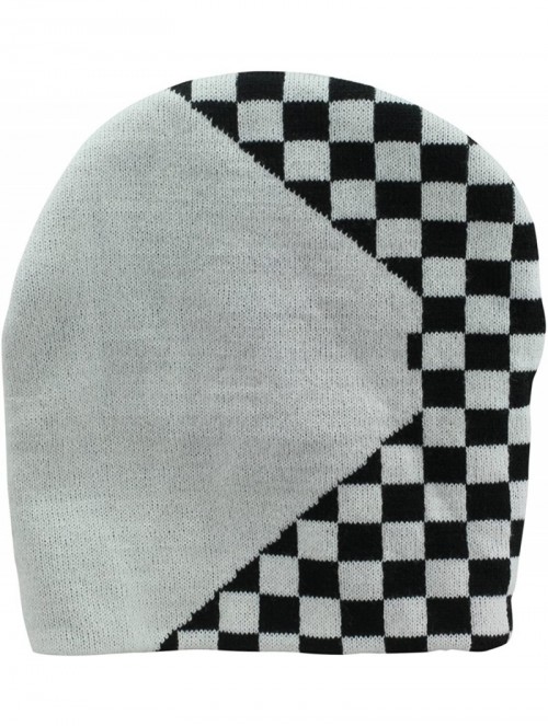 Skullies & Beanies Beanie Cap 8" Hat (Comes in and Designs) (Half Checkered Grey) - CB11G6REUOF $11.21