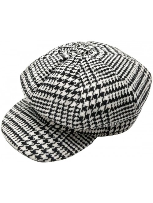 Newsboy Caps Women Newsboy caps Hat Visor Beret 1920s Gatsby Hats Tweed Plaid Tartan Cabbie - D Houndstooth Black White - CX1...