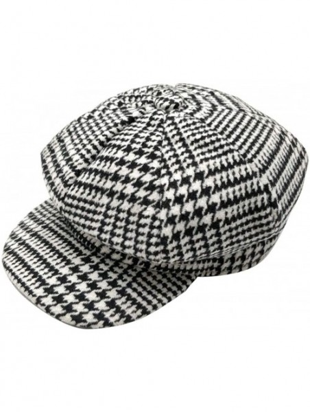 Newsboy Caps Women Newsboy caps Hat Visor Beret 1920s Gatsby Hats Tweed Plaid Tartan Cabbie - D Houndstooth Black White - CX1...