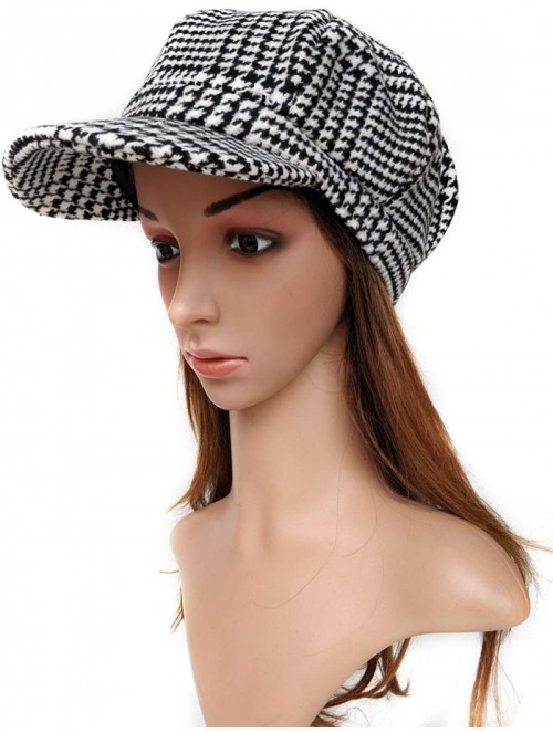 Newsboy Caps Women Newsboy caps Hat Visor Beret 1920s Gatsby Hats Tweed Plaid Tartan Cabbie - D Houndstooth Black White - CX1...