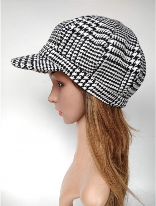 Newsboy Caps Women Newsboy caps Hat Visor Beret 1920s Gatsby Hats Tweed Plaid Tartan Cabbie - D Houndstooth Black White - CX1...