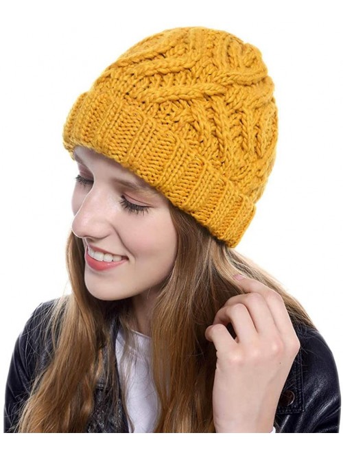 Skullies & Beanies Winter Casual Thick Warm Stretch Cable Knitted Beanie Skullies Hat Cap - Yellow - CA18AUKL64M $13.59