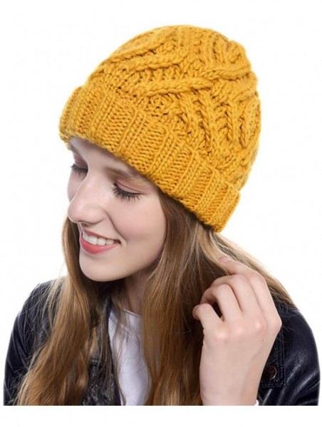 Skullies & Beanies Winter Casual Thick Warm Stretch Cable Knitted Beanie Skullies Hat Cap - Yellow - CA18AUKL64M $13.59