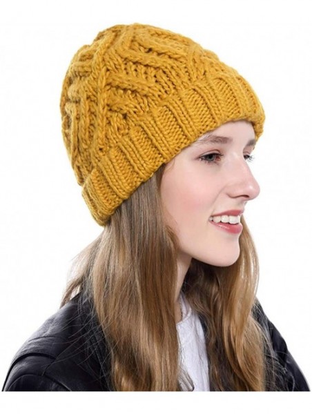 Skullies & Beanies Winter Casual Thick Warm Stretch Cable Knitted Beanie Skullies Hat Cap - Yellow - CA18AUKL64M $13.59