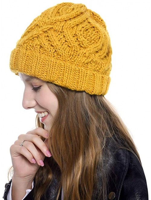 Skullies & Beanies Winter Casual Thick Warm Stretch Cable Knitted Beanie Skullies Hat Cap - Yellow - CA18AUKL64M $13.59