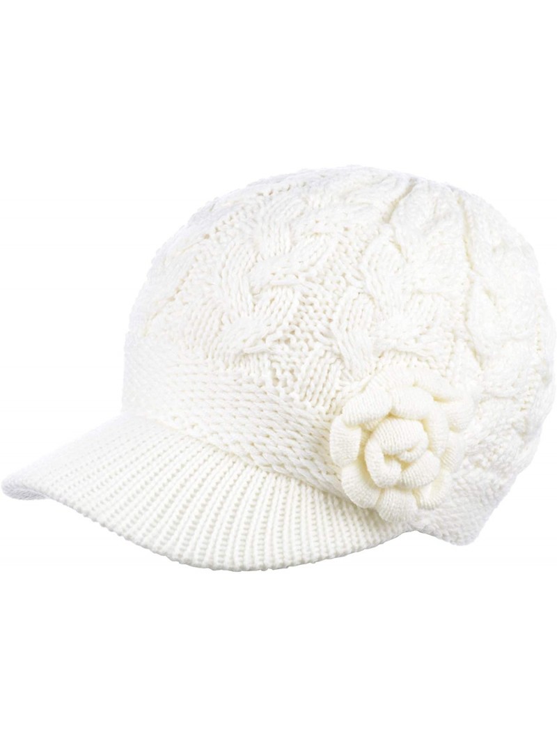 Skullies & Beanies Womens Winter Visor Cap Beanie Hat Wool Blend Lined Crochet Decoration - White Rose - CL18WHUN3U6 $19.87