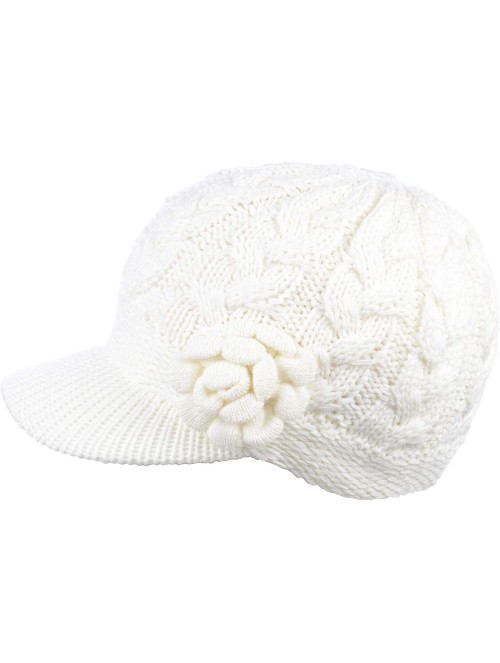 Skullies & Beanies Womens Winter Visor Cap Beanie Hat Wool Blend Lined Crochet Decoration - White Rose - CL18WHUN3U6 $19.87