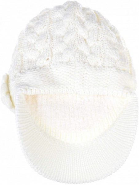 Skullies & Beanies Womens Winter Visor Cap Beanie Hat Wool Blend Lined Crochet Decoration - White Rose - CL18WHUN3U6 $19.87