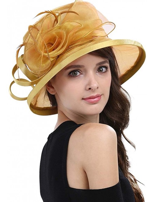 Sun Hats Women's Kentucky Derby Racing Horse Organza Hat Church Wedding Dress Party Occasion Cap - Champagne Gold - CX12B3ILW...