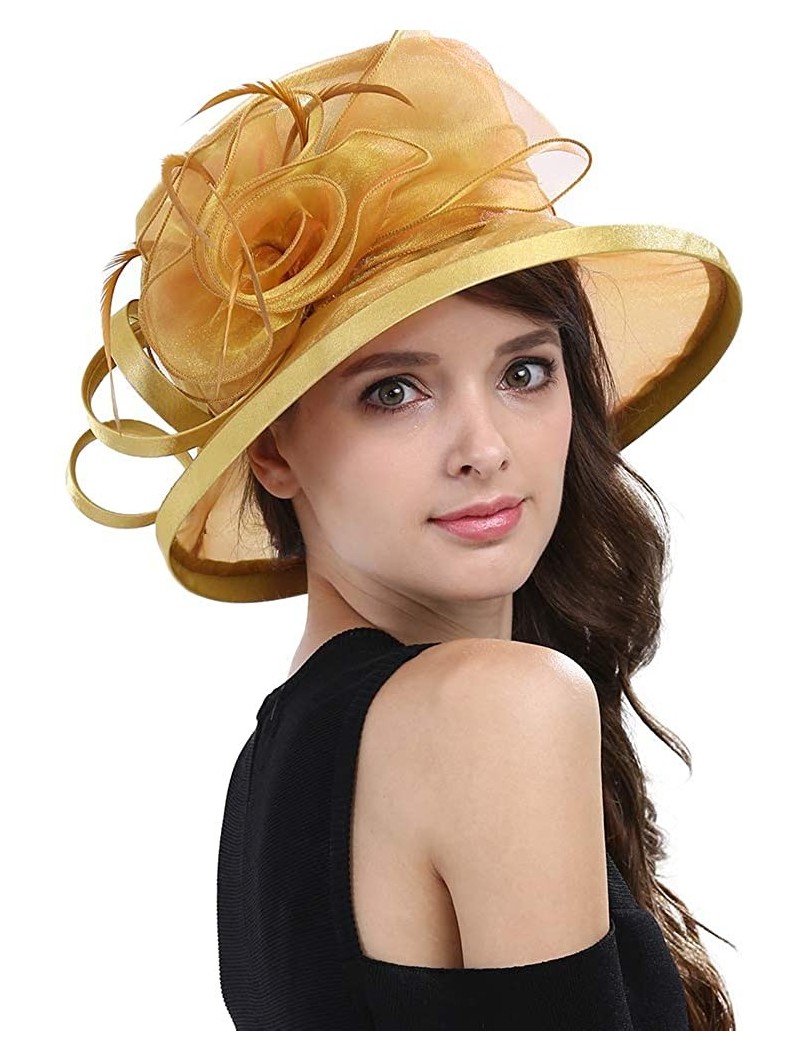 Sun Hats Women's Kentucky Derby Racing Horse Organza Hat Church Wedding Dress Party Occasion Cap - Champagne Gold - CX12B3ILW...