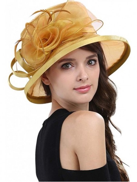 Sun Hats Women's Kentucky Derby Racing Horse Organza Hat Church Wedding Dress Party Occasion Cap - Champagne Gold - CX12B3ILW...