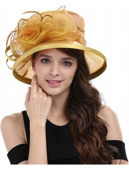 Sun Hats Women's Kentucky Derby Racing Horse Organza Hat Church Wedding Dress Party Occasion Cap - Champagne Gold - CX12B3ILW...