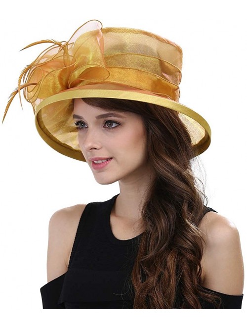 Sun Hats Women's Kentucky Derby Racing Horse Organza Hat Church Wedding Dress Party Occasion Cap - Champagne Gold - CX12B3ILW...