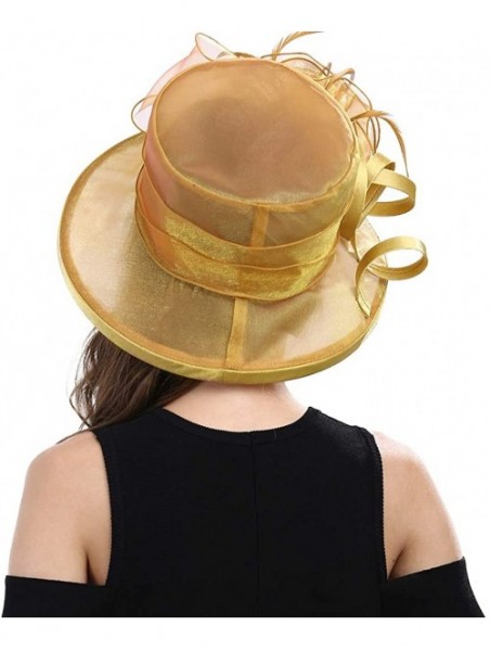 Sun Hats Women's Kentucky Derby Racing Horse Organza Hat Church Wedding Dress Party Occasion Cap - Champagne Gold - CX12B3ILW...