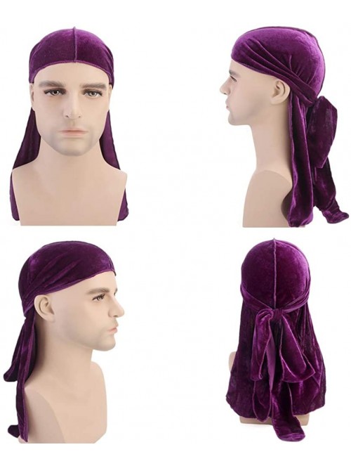 Skullies & Beanies Unisex Velvet and Silky Deluxe Durag for 360 Waves Headwraps Long-Tail Du-RAG - B - 3 Pack- Yellow + Red +...