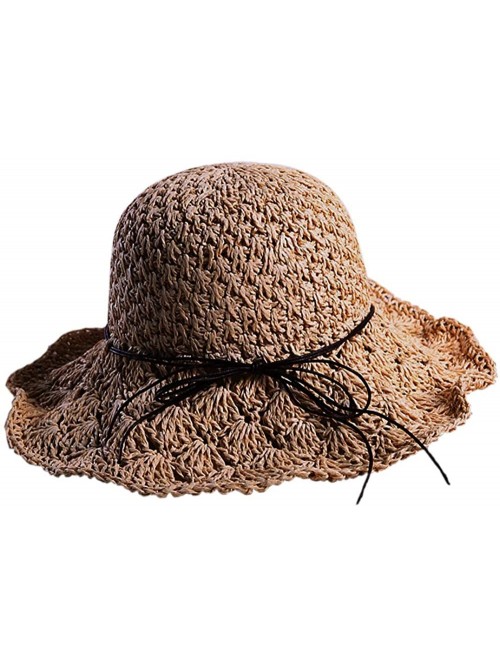Sun Hats Floppy Straw Hat for Women Foldable Summer Beach Sun Hat - Khaki-bow1 - CY18TO59II5 $11.44
