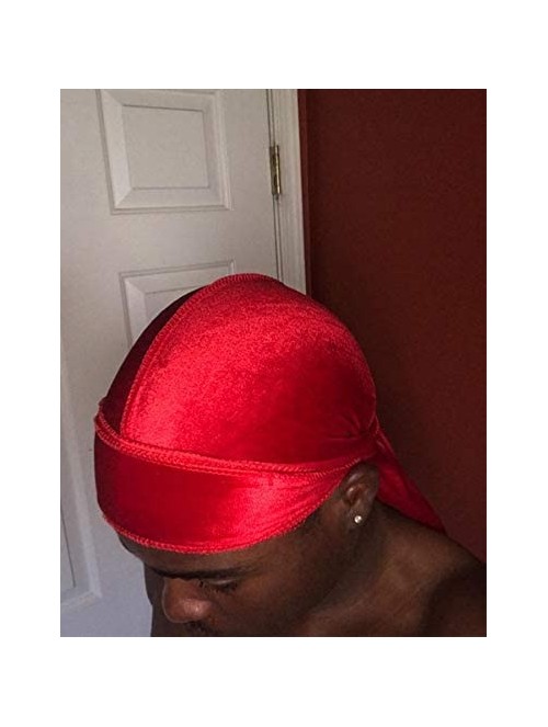 Skullies & Beanies Unisex Velvet and Silky Deluxe Durag for 360 Waves Headwraps Long-Tail Du-RAG - B - 3 Pack- Yellow + Red +...