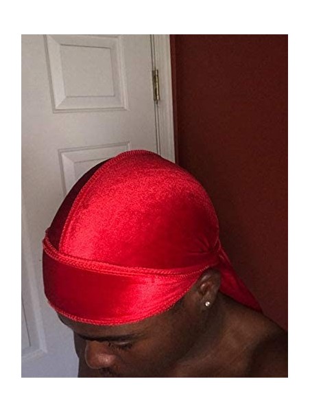 Skullies & Beanies Unisex Velvet and Silky Deluxe Durag for 360 Waves Headwraps Long-Tail Du-RAG - B - 3 Pack- Yellow + Red +...