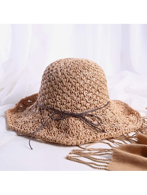 Sun Hats Floppy Straw Hat for Women Foldable Summer Beach Sun Hat - Khaki-bow1 - CY18TO59II5 $11.44