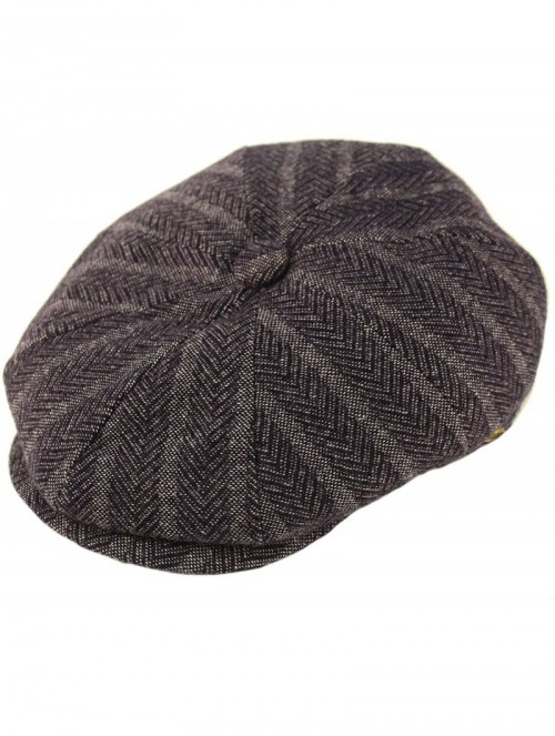 Newsboy Caps Men's 100% Winter Wool Herringbone Snap Newsboy Drivers Cabbie Cap Hat - Striped Navy - CQ18OA23IUL $17.70