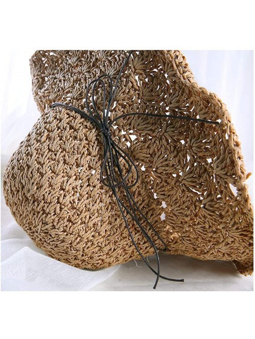 Sun Hats Floppy Straw Hat for Women Foldable Summer Beach Sun Hat - Khaki-bow1 - CY18TO59II5 $11.44